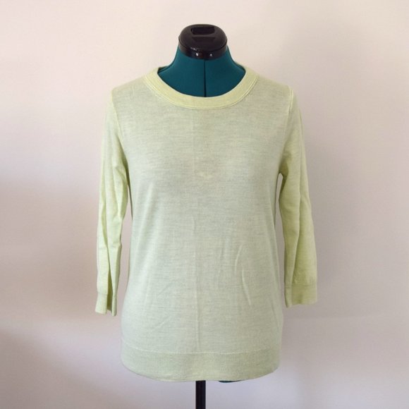 100% Merino Wool Spring Mint Green 3/4 Sleeve Sweater - Picture 1 of 6